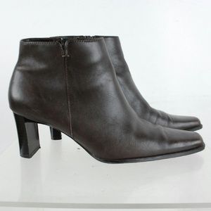 Bandolino Brown Leather Square Toe Ankle Boots
